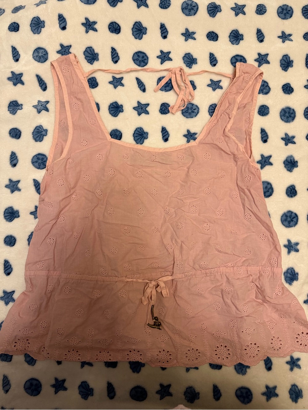Sleeveless Pink Eyelet Drawstring Tank Top
